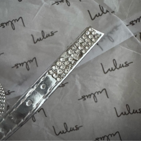 Lulus Lullie Silver Vinyl Rhinestone Ankle Strap Pointed-toe Pumps - Size 7.5 - Picture 2 of 8
